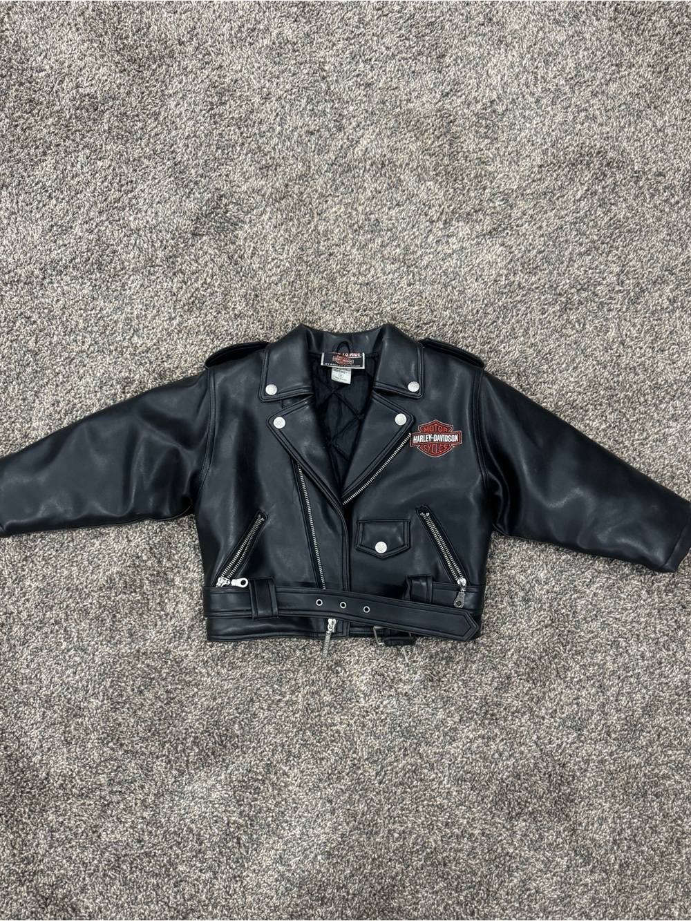 Harley-Davidson Kids Black Faux Leather Biker Jacket with Red Patch